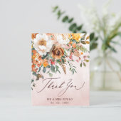 Rustic Orange Floral Fall Wedding Thank You Card (Staand voorkant)