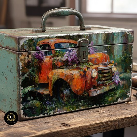 Rustic Orange Floral Truck Decoupage Tissuepapier