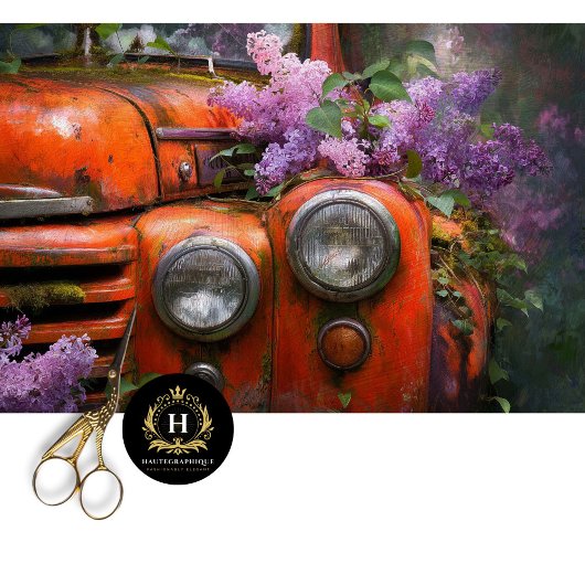 Rustic Orange Lilac Truck Decoupage Tissuepapier