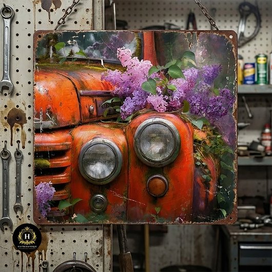 Rustic Orange Lilac Truck Decoupage Tissuepapier
