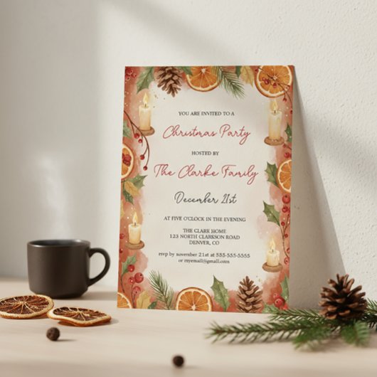 Rustic Orange Slice and Candle Christmas Party Kaart