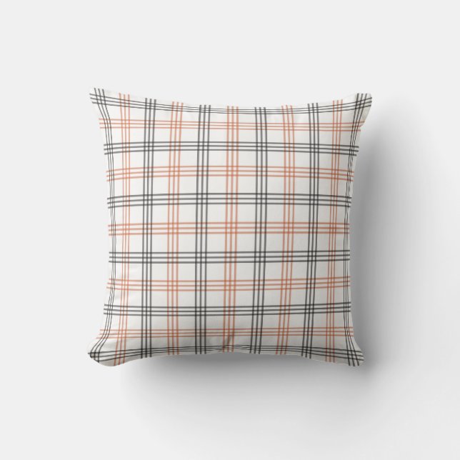 Rustic Orange, White & Black Plaid Throw Pillow Kussen (Voorkant)