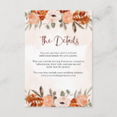 Rustic Oranje Boho | Details Waterverf bruiloft Informatiekaartje (Voorkant)