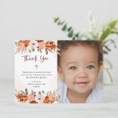 Rustic Oranje Boho | Waterverf Baptisme Foto Bedankkaart (Staand voorkant)