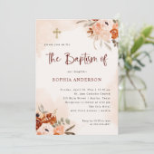 Rustic Oranje Boho | Waterverf Blush Baptisme Kaart (Staand voorkant)