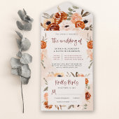 Rustic Oranje Boho | Waterverf Blush Wedding All In One Uitnodiging