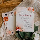 Rustic Oranje Boho | Waterverf Blush Wedding Kaart<br><div class="desc">Deze mooie en romantische trouwuitnodigingen zijn voorzien van trendy boho stijl en elegante bogundy kalligrafie. Rustige bohemiene bouquets van sinaasappel,  perziken,  brij en taupe bloemen en neutrale botanische bladeren versieren de hoeken,  met bijbehorende subtiele waterverven op een zachte,  zwarte achtergrond.</div>