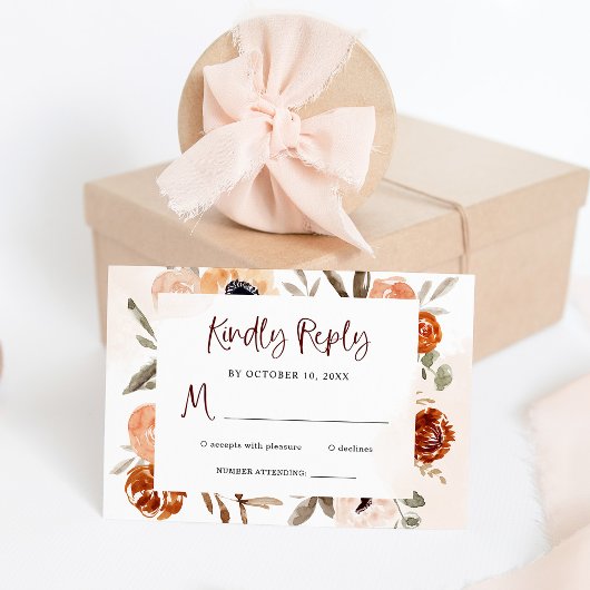 Rustic Oranje Boho | Waterverf bruiloft RSVP Kaartje