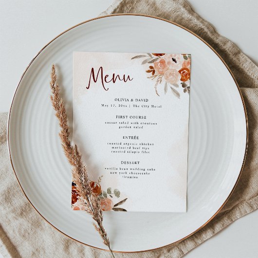 Rustic Oranje Boho | Waterverf White Wedding Menu