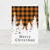 Rustic Oranje Buffalo Plaid Bos Kerstmis Kaart (Voorkant)