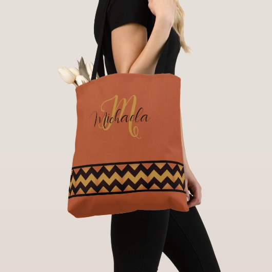 Rustic Oranje Chevron Pattern Tote Bag (Dichtbij)