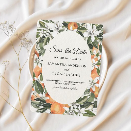 Rustic Oranje Citrus Bloemig | Elegante Boho Save The Date