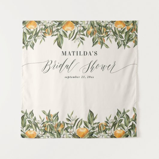 Rustic oranje citrus botanische bruidsshowerfeest wandkleed (Voorkant)