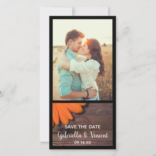 Rustic Oranje Daisy Barn Wedding Save the Date (Voorkant)