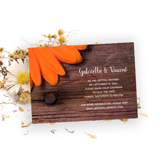 Rustic Oranje Daisy Barn Wedding Save the Date