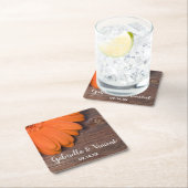Rustic Oranje Daisy Barn Wood Country Weddenschap Kartonnen Onderzetters (Insitu)