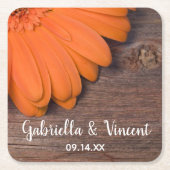 Rustic Oranje Daisy Barn Wood Country Weddenschap Kartonnen Onderzetters (Voorkant)