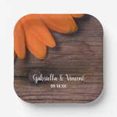 Rustic Oranje Daisy Barn Wood Country Weddenschap Papieren Bordje (Voorkant)