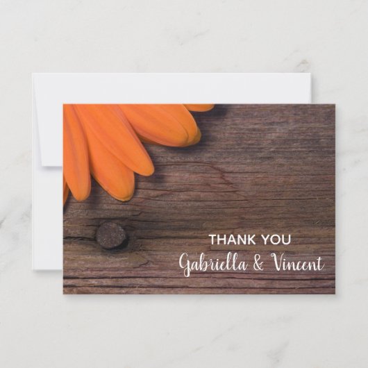 Rustic Oranje Daisy Country Barn Weddenschap Bedankkaart (Voorkant)