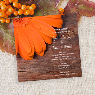 Rustic Oranje Daisy en Barn Wood Country Wedding Kaart