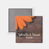 Rustic Oranje Daisy en Barn Wood Country Wedding Magneet (Voorkant / Achterkant)