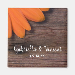 Rustic Oranje Daisy en Barn Wood Country Wedding Magneet