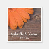 Rustic Oranje Daisy en Barn Wood Country Wedding Servetten (Voorkant)