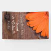 Rustic Oranje Daisy en Barn Wood Country Wedding Spandoek (Horizontaal)
