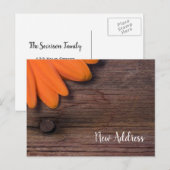 Rustic Oranje Daisy en Barn Wood Nieuw adres Aankondigingskaart (Voorkant / Achterkant)