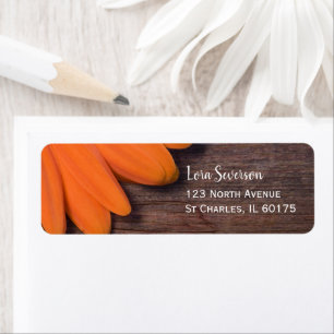 Rustic Oranje Daisy en Barn Wood Return Address Etiket