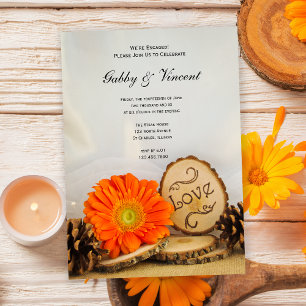 Rustic Oranje Daisy Woodland Engagement Party Kaart