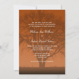 Rustic Oranje Eikenboom Bruiloft Kaart