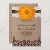 Rustic Oranje Gerber Daisy Lace Wedding Invitation Kaart (Voorkant / Achterkant)
