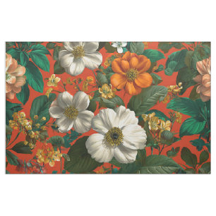 Rustic Oranje Groen Botanisch Krachtig Vintage Blo Stof