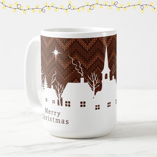 Rustic Oranje Kerst Dorp Chevron Breiwerk Koffiemok