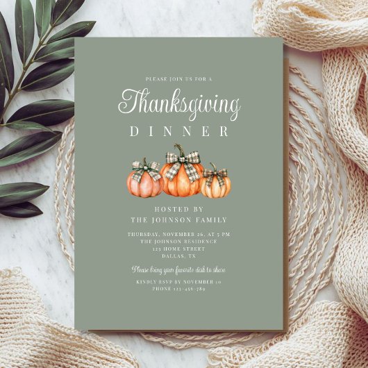 Rustic Oranje Pompoenen Thanksgiving Diner Kaart