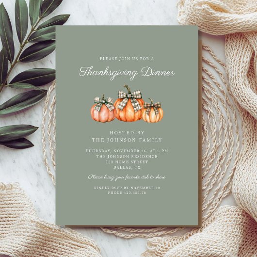 Rustic Oranje Pompoenen Thanksgiving Diner Kaart