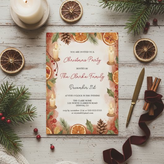 Rustic Oranje Schijf en Kaars Kerstfeest Kaart