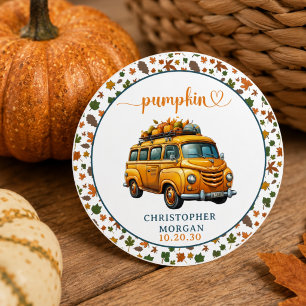 Rustic Oranje Truck Kleine Pompoen Baby Shower Ronde Sticker