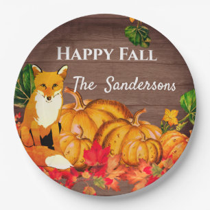 Rustic Oranje Vos Pompoen Herfst Bladeren Papieren Bordje
