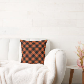 Rustic oranje & zwart kleine geruite kussenhoes kussen