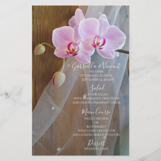 Rustic Orchid Elegance Barn Wedding Menu (Voorkant)