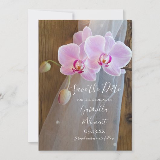 Rustic Orchid Elegance Barn Wedding Save the Date Kaart (Voorkant)