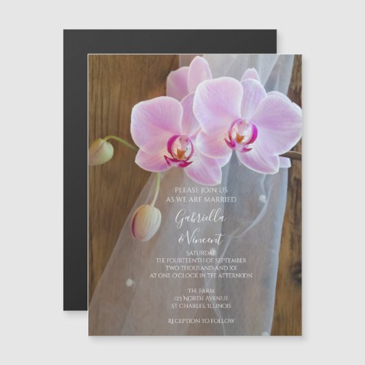 Rustic Orchid Elegance Country Wedding Magnetische Uitnodiging (Voorkant / Achterkant)