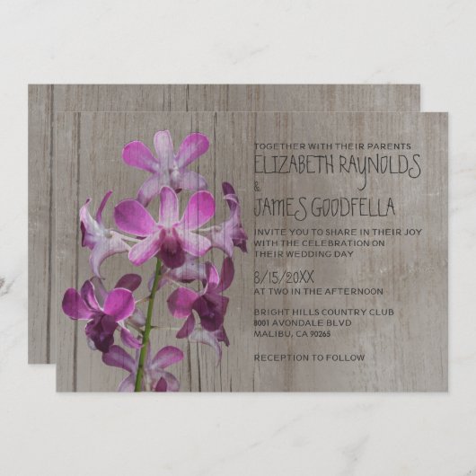 Rustic Orchid Wedding Invitations Kaart (Voorkant / Achterkant)