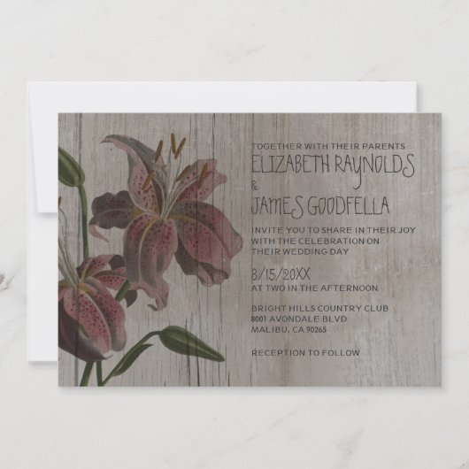 Rustic Oriental Lily Wedding Invitations Kaart (Voorkant)