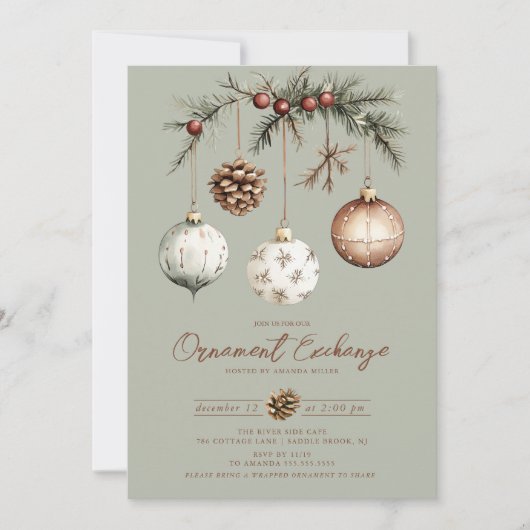 Rustic Ornament Exchange Invitation Kaart (Voorkant)