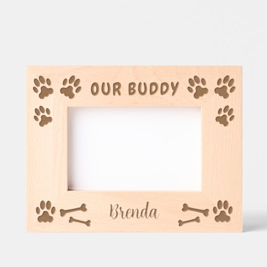 Rustic Our Buddy script hondennaam Gegraveerde Lijstjes (Voorkant)