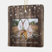 Rustic Our First Christmas Engaged 2 Foto Keramisch Ornament (Links)
