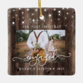 Rustic Our First Christmas Engaged 2 Foto Keramisch Ornament (Voorkant)